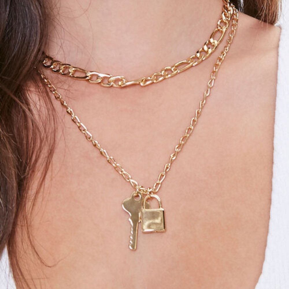 Lock & Key Pendant Layered Necklace